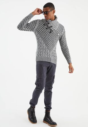 Чоловічий в'язаний пуловер Leif Nelson з коміром-стійкою, теплий зимовий пуловер, regular fit, для повсякденного та ділового стилю, доступний у різних розмірах та кольорах (3XL, сіро-чорний)