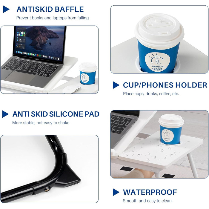 Зручний столик-підставка для ноутбука в ліжко/диван, регульований, складний, з підстаканником, білий (Opulent Garden)