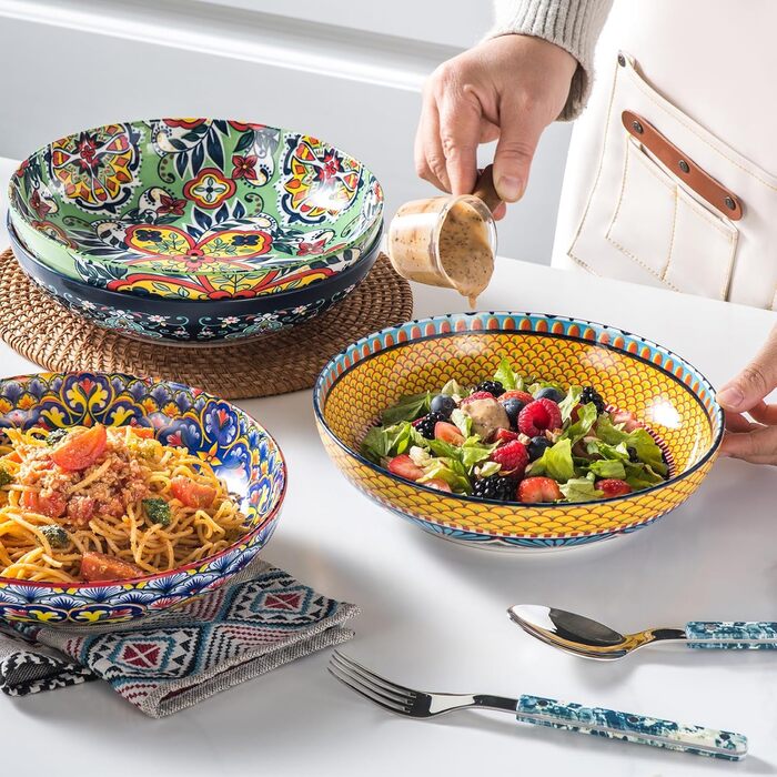 Набір салатників та тарілок HENXFEN з порцеляни (4 шт.) - 1330 мл, богемський стиль