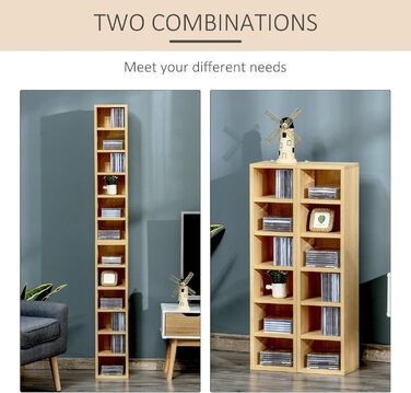 Комплект HOMCOM з 2 стелажів для CD/DVD, 6+6 полиць, 21x19x88 см, до 160 CD, колір бук бежевий, шафа для зберігання дисків