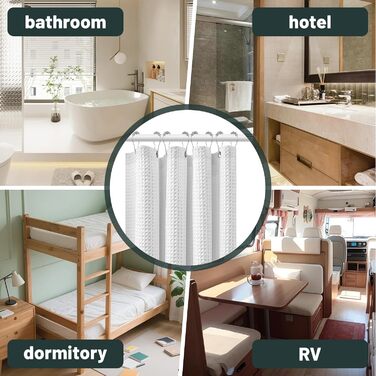 Штора для душу біла 180x180 см, вафельна, з металевими кільцями та гачками, водонепроникна, з утяжеленим краєм