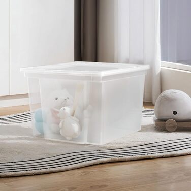Iris Ohyama Versatile Storage Boxes, 30L, 6-Piece Set, Easy-Close Lid, Stackable, Plastic, For Closet, Shelves, Organization, Clothing, Bedding, Garage, USB-M (Transparent, 30L / 3-Piece Set)