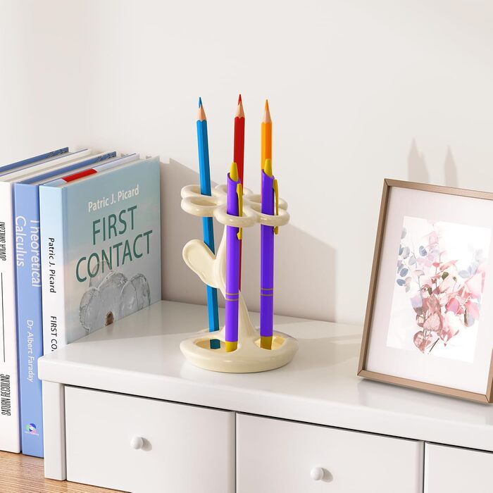 Тримач для зубних щіток та пензлів з кераміки, 6 відділень (сріблястий) (Mitch)