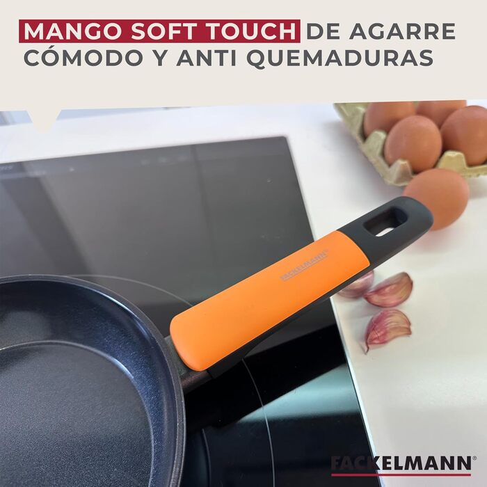 Сковорода Fackelmann Soft з керамічним покриттям Greblon CK2, 24/20 см (набір, алюмінієва, з м'якою ручкою)