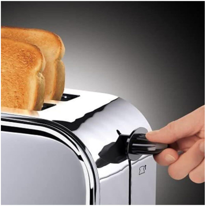 Тостер Russell Hobbs Victory на 4 тости, нержавіюча сталь, широкі відсіки, підставка для булочок, 6 режимів підсмажування, розморожування та підігрів, модель 23520-56