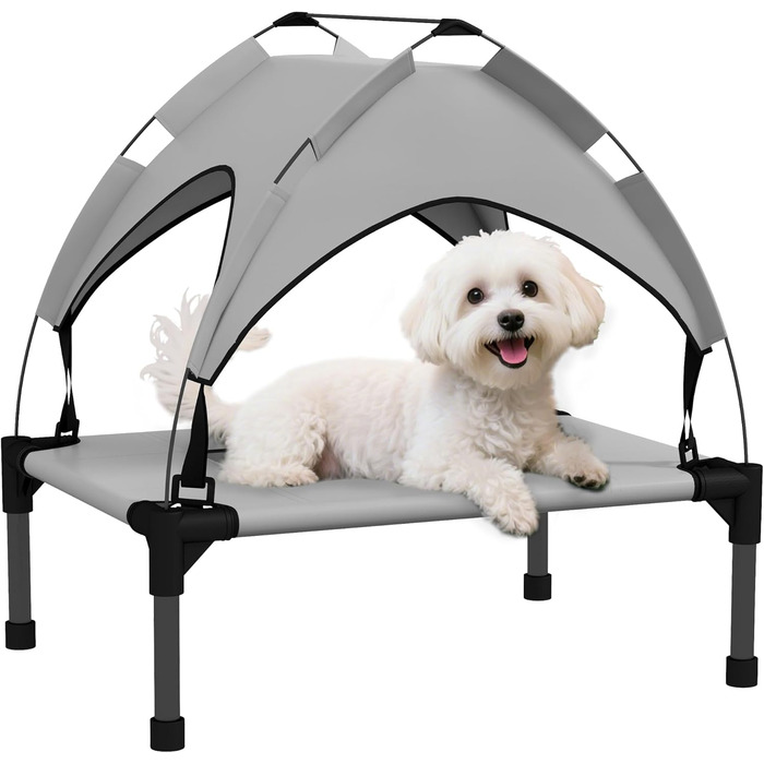 Лежанка для собак PawHut з балдахіном, сірого кольору, 61 x 46 x 63 см. Підходить для міні та маленьких собак. Атмосферостійка, з дихаючим матеріалом.