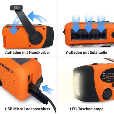 Радіо з ручкою, сонячною панеллю та ліхтариком LED, 4-в-1. Радіо для кемпінгу та відпочинку на природі, з USB-портом та ручним зарядом.