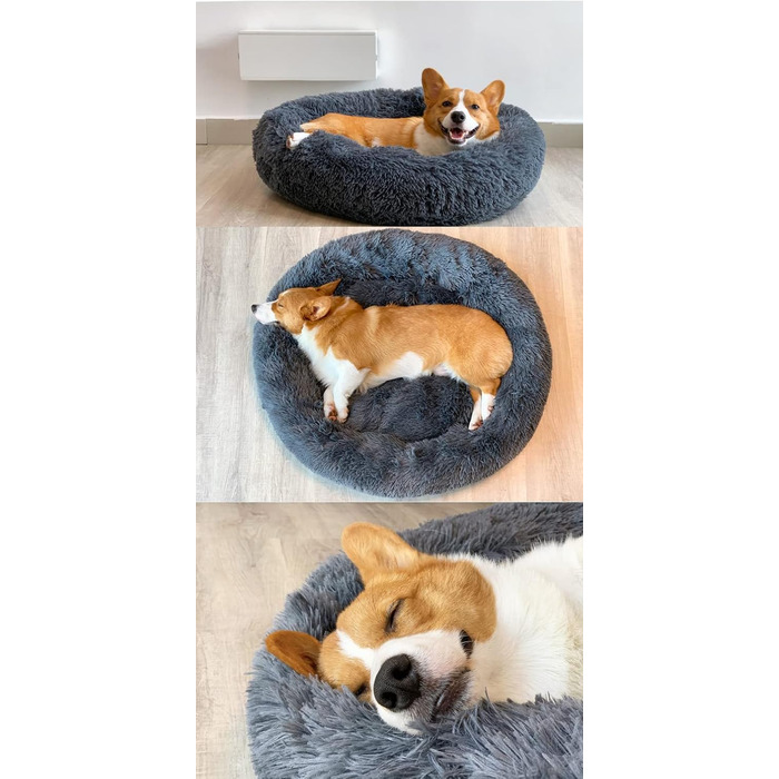 М'яке кругле ліжко для котів та собак. Ліжко-подушка для домашніх тварин, 70см/60см, білий/сірий колір