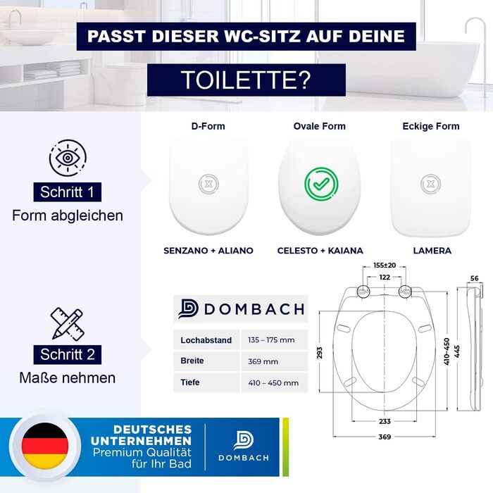 Сидіння для унітазу DOMBACH Premium з мікроліфтом (м'яке закривання), овальна форма D-подібна, біле