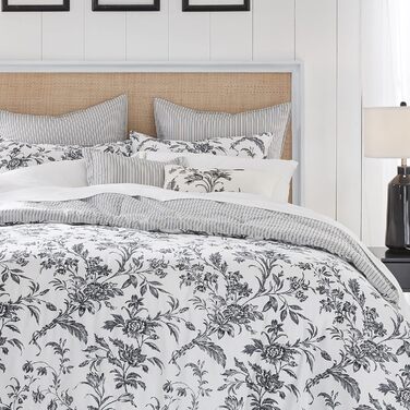 Комплект постільної білизни Laura Ashley Kingsize: двостороння бавовняна постіль з наволочками (Queen, Amberley Black/White)