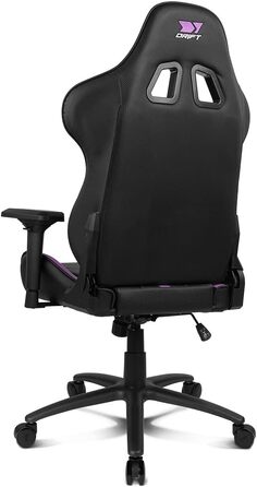 Професійне ігрове крісло DRIFT GAMING DR350 ергономічне, з 4D-підлокітниками, подушками під поперек та шию, нахил 135°, безшумні колеса, чорно-фіолетове
