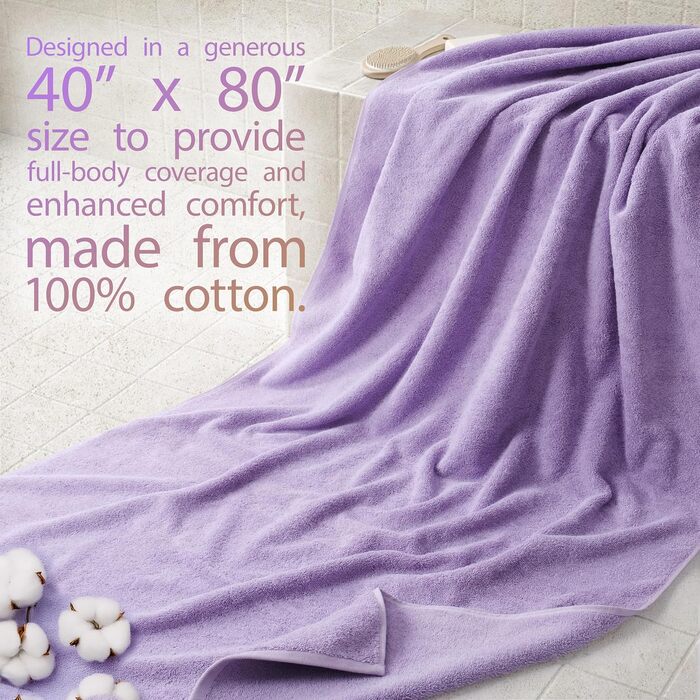 Набір рушників для ванної Cotton Paradise з 100% турецької бавовни, м'які та гігроскопічні, 6 предметів (2 великих рушники 40x80, 2 рушники для рук, 2 серветки), колір шавлія/бузковий