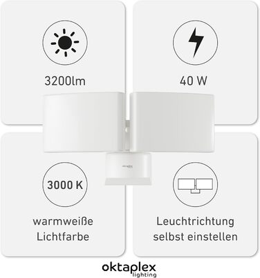 Oktaplex Cali Dos Outdoor Lamp, rotatable/tiltable, 3000K Warm White, 40W Wall Lamp, IP65 LED Outdoor Steel Housing, White, 230V Outdoor Light