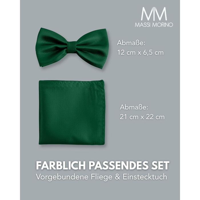 Массі Моріно: Комплект краватка-метелик та нагрудна хустинка для чоловіків - ідеальний вибір на весілля. Регульована краватка-метелик (зелена)