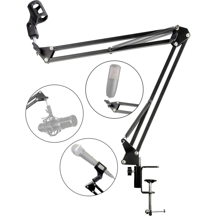 Стійка для мікрофона RockJam MS050 з шарнірною консоллю, компактна, з міцної сталі