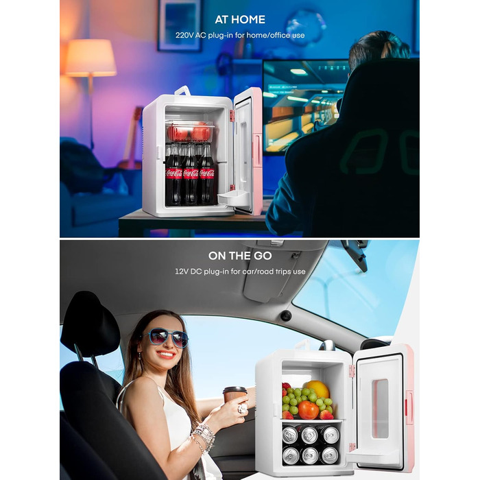 Northclan 15L Mini Fridge - Portable Cooler & Warmer for Home & Car - 220V AC/12V DC - Pink