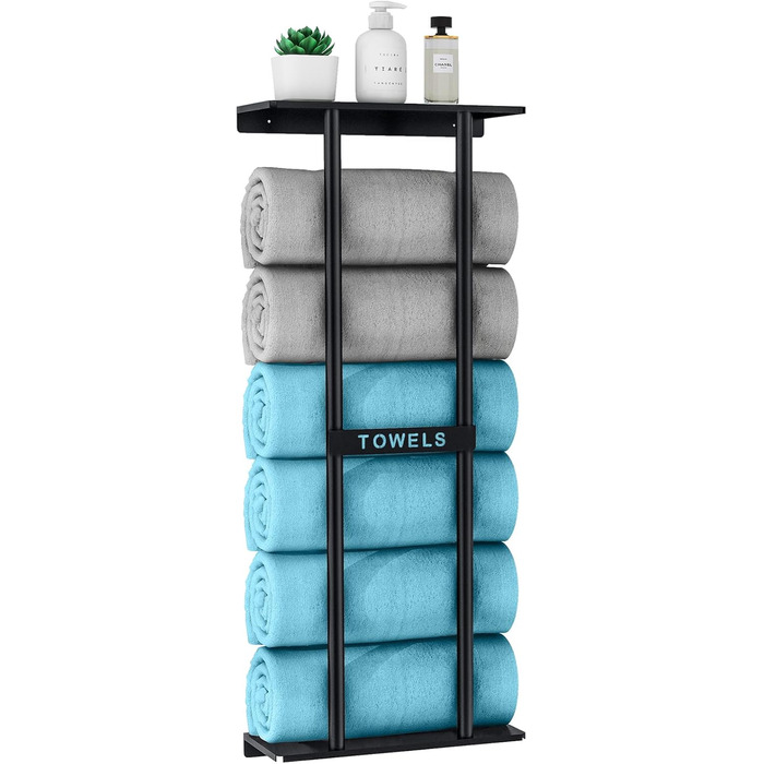 Тримач для рушників на стіну, чорний, 76 см, з полицею. Металевий тримач для рушників та гостей. Аксесуар для ванної кімнати.