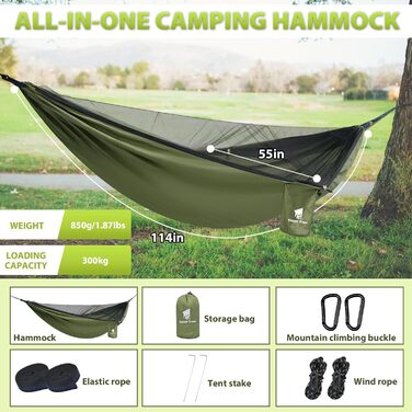 Гамак GEERTOP з москітною сіткою, 300 кг вантажопідйомність, для кемпінгу, походів, виживання, подорожей, саду