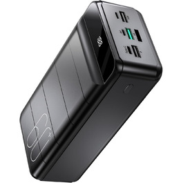 Powerbank 60000mAh з LED-дисплеєм, 22,5W PD USB-C, 4 виходи, 3 входи, сумісний з iPhone, Android та іншими пристроями (Чорний)