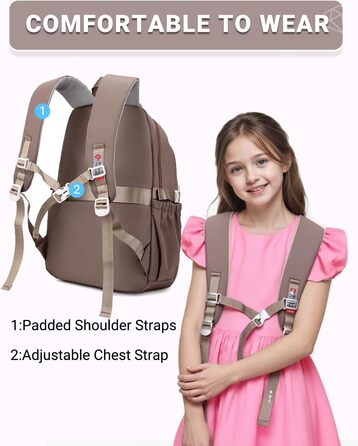 Дитячий рюкзак для дівчаток 2-10 класів, 32L | Легкий, з дихаючою спинкою та м'якими лямками | Рюкзак у школу для підлітків 8+ років (Хакі)