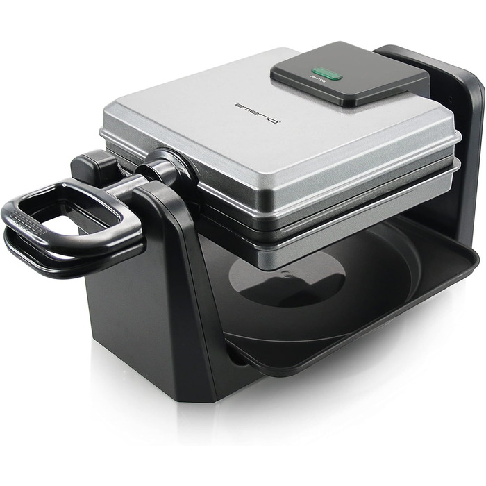 Вафельниця Emerio для приготування 4 бельгійських вафель одночасно з професійним обертанням, антипригарне покриття, регулятор температури, 1000 Вт, срібна, WM-110984.4. Без BPA