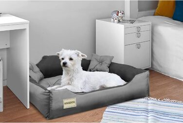 KingDog Microfiber Dog and Cat Bed with Two Cushions, Dog Cushion, Dog Basket, Pet Bed, Washable, Waterproof Material (Inner Dimensions: 40x30cm / Outer Dimensions: 55x45cm, Grey/Black)