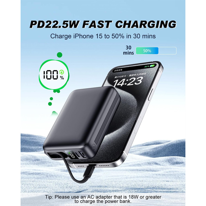 Power Bank 26800mAh: Портативний акумулятор з двома портами та кабелями, сумісний з iPhone та Android