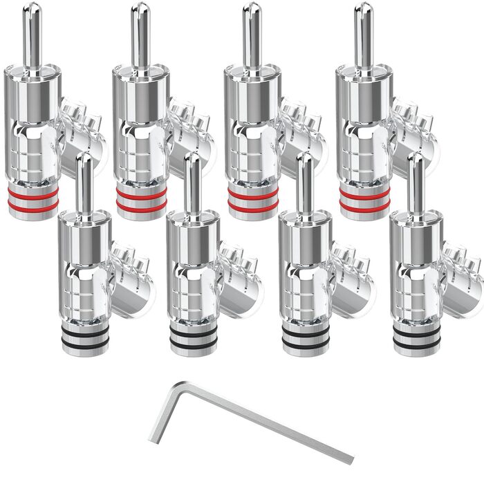 Комплект бананових роз'ємів Monosaudio BA1403, родієве покриття, закритий тип для акустичних кабелів та домашнього кінотеатру, 8 шт.