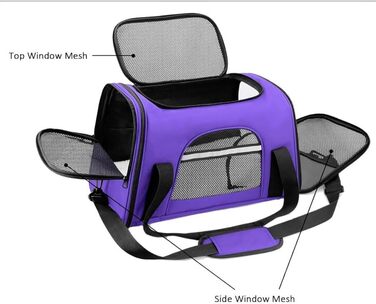 Транспортна сумка для котів та собак, розширювана, переноска для тварин, 43x28x25 см, фіолетовий колір