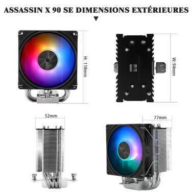 Thermalright Assassin X 90 SE ARGB: Кулер для CPU з 4 тепловими трубками, 92 мм вентилятор, технологія AGHP 4th, сумісний з AMD AM4/AM5/Intel 1700/1150/1151/1200
