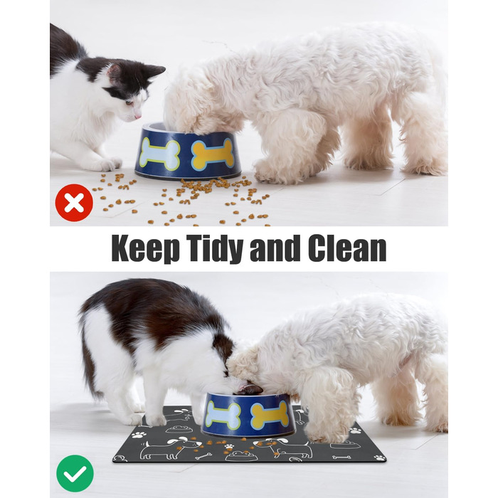 Нековзна підкладка під миску для собак та котів: чорний колір, 40x60 см. Швидковисихаюча, легко миється. Підкладка для миски для тварин