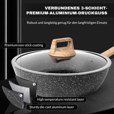 Набір каструль та сковорідок MDHAND з антипригарним покриттям, 12 предметів, чорний граніт, індукційне дно, без PFOA та PFOS