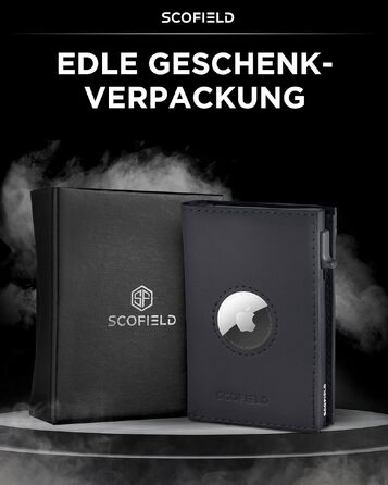 Чоловічий шкіряний гаманець SF SCOFIELD для Apple AirTag з RFID-захистом, відділенням для монет та картхолдером на 9-10 карт, чорний матовий