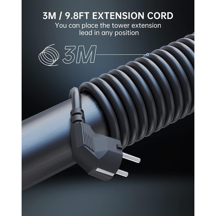 Многорозеткова мережа Sameriver з 4 USB, 8 розеток, захистом від перенапруги, вимикачем та кабелем 3M, чорного кольору