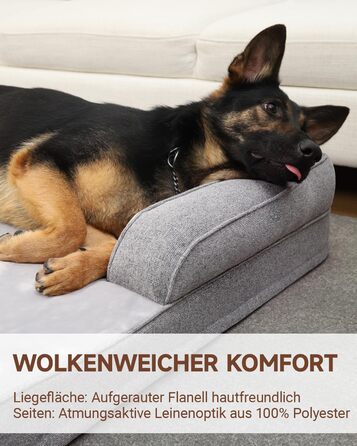 Ортопедичне ліжко для собак великих порід, корзина для собак знімний, що миється чохол, диван для собак водонепроникний з бортиком, антиковзаюча підкладка, 88x55x15 см (Сірий)