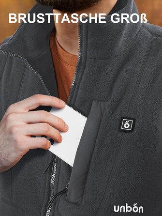 UNBON Гріюча жилетка з флісу, чоловіча жилетка з підігрівом, жилетка з Powerbank 10000mAh USB, 3 режими нагріву, 6 зон нагріву (M, сіра)