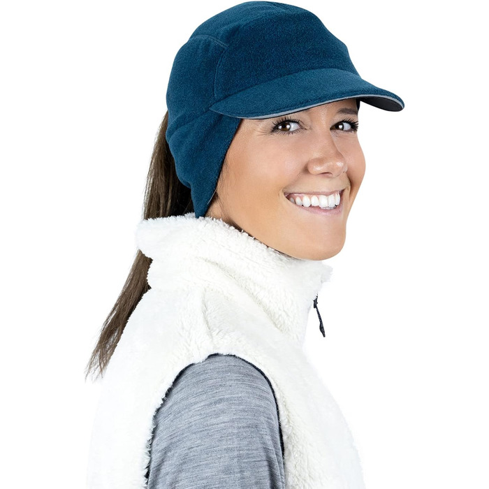 TrailHeads Fleece Sport Mütze Damen - Флісова спортивна шапка для жінок з отвором для хвоста, зимова шапка з світловідбиваючим краєм, універсальний розмір (синьо-зелений та індиго в'язані)