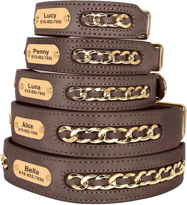 Нашийник для собак Didog з натуральної шкіри, плетений, з персоналізованою гравіюваною табличкою, регульований, міцний, чорний, розмір L (17.0-20.0 см, ширина 3.2 см)