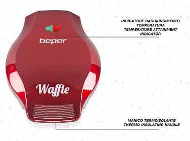 Вафельниця Beper, 5 вафель одночасно, антипригарне покриття 18 см, 800-100 Вт, червоний / білий колір