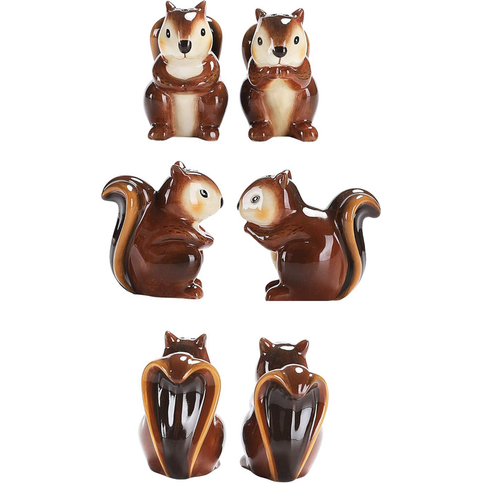 Salt and pepper shaker set, squirrel design, hand-painted, dishwasher safe