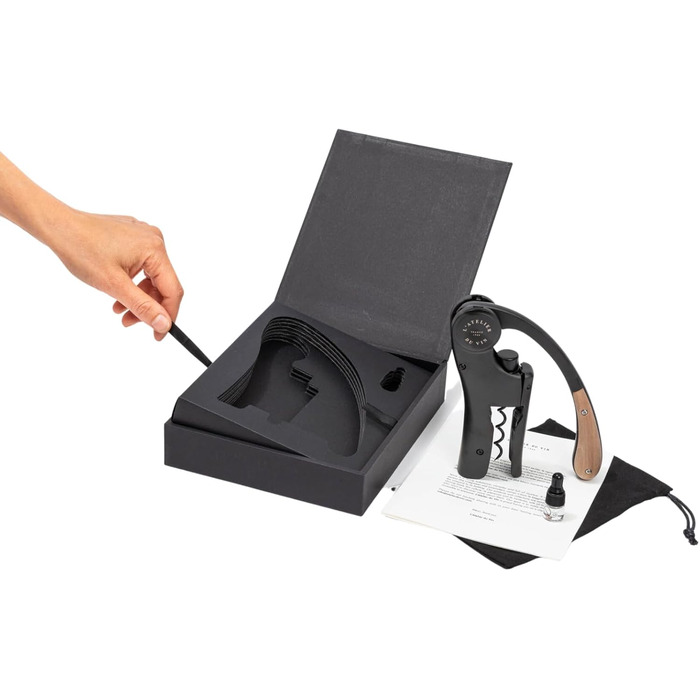 THE WINE WORKSHOP – Oeno Motion Wood & Black – Vertical Lever Corkscrew - Matte Metal and Solid Walnut Wood - Color Black