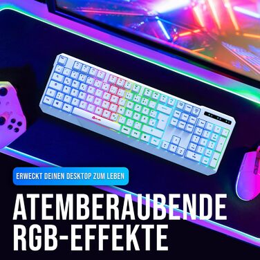 KLIM Chroma Wireless Gaming Tastatur: Бездротова ігрова клавіатура з RGB підсвічуванням, тиха, ергономічна, водонепроникна, для PC, Mac, PS4, PS5