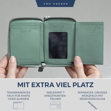 VON HEESEN Leather Wallet with RFID Blocker - Wallet for Women & Men made of Genuine Leather - Wallet with Coin Pocket - Purse for Women and Men in Turquoise (Silver Pine)