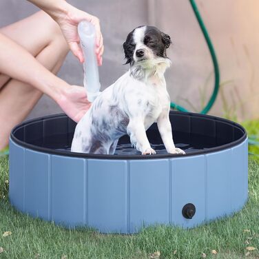 PawHut Dog Bathtub Dog Pool Bathtub Swimming Pool Water Pool for Dogs 120 x 30 cm (Sky Blue + Dark Blue, 100L x 100W x 30H cm)