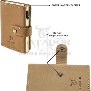 Гаманець Matador Slim Miami з RFID-захистом для кредитних карт, шкіряний міні-портмоне для чоловіків з відділенням для монет, світло-коричневий + подарункова коробка