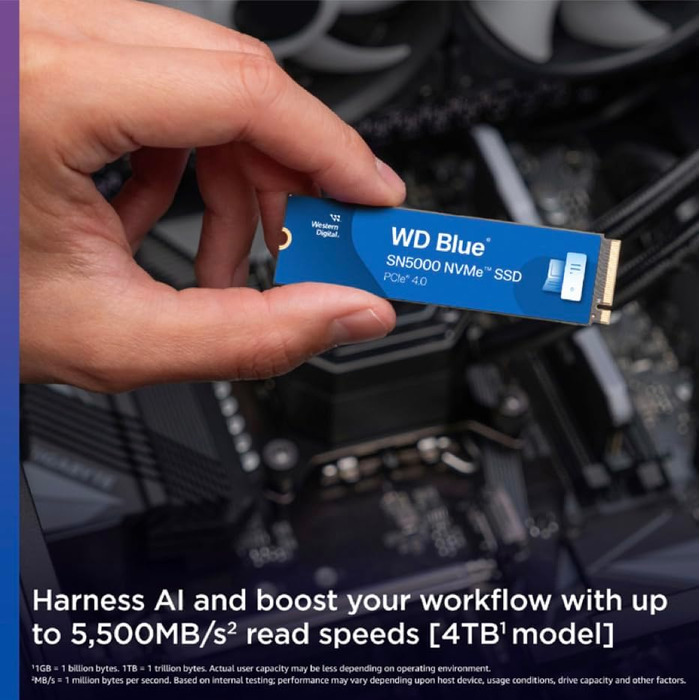 SSD накопичувач Western Digital WD Blue SN5000 4TB NVMe PCIe Gen4 - Швидкість до 5000 МБ/с, 300 TBW, WD nCache 4.0