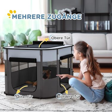 PawHut Вольєр для цуценят складаний, вольєр для собак з оксфордської тканини, дихаючий сітчастий матеріал, вольєр для собак, вольєр для котів, собак вагою до 10 кг, для використання в приміщенні та на вулиці, сірий