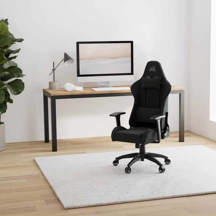 Ігрове крісло Corsair TC100 Relaxed, тканинне, ергономічне, знімна подушка з пам'яттю, регульовані підлокітники, чорний, сталева рама