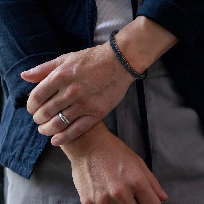 Чоловічий шкіряний браслет Casisto.J з нержавіючою сталлю, плетений, з магнітною застібкою (19 см, індивідуальна гравіювання, блакитний & чорний)