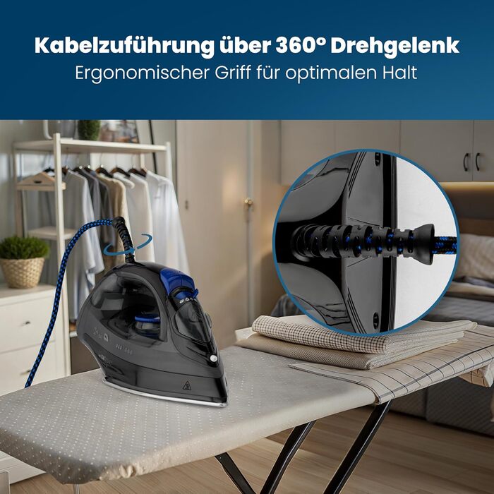 Праска Clatronic® з нержавіючою сталевою підошвою | 1800W | Праска з парою | 150мл резервуар | швидкий нагрів | Праска з захистом від протікання та від накипу | DB 3703